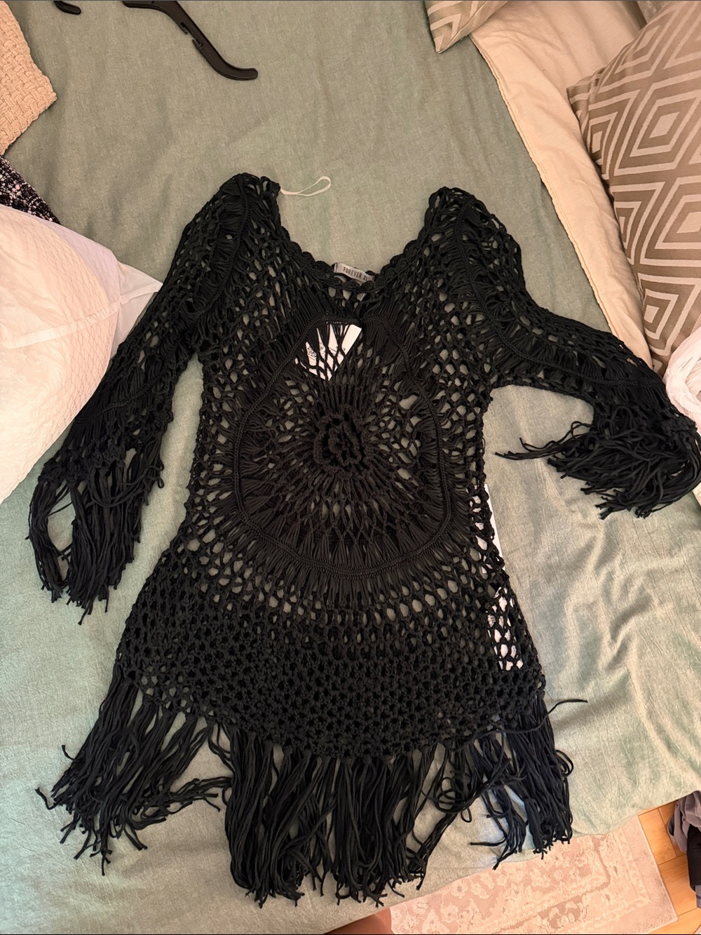 Forever 21 Black Crochet Fringe cover up M
